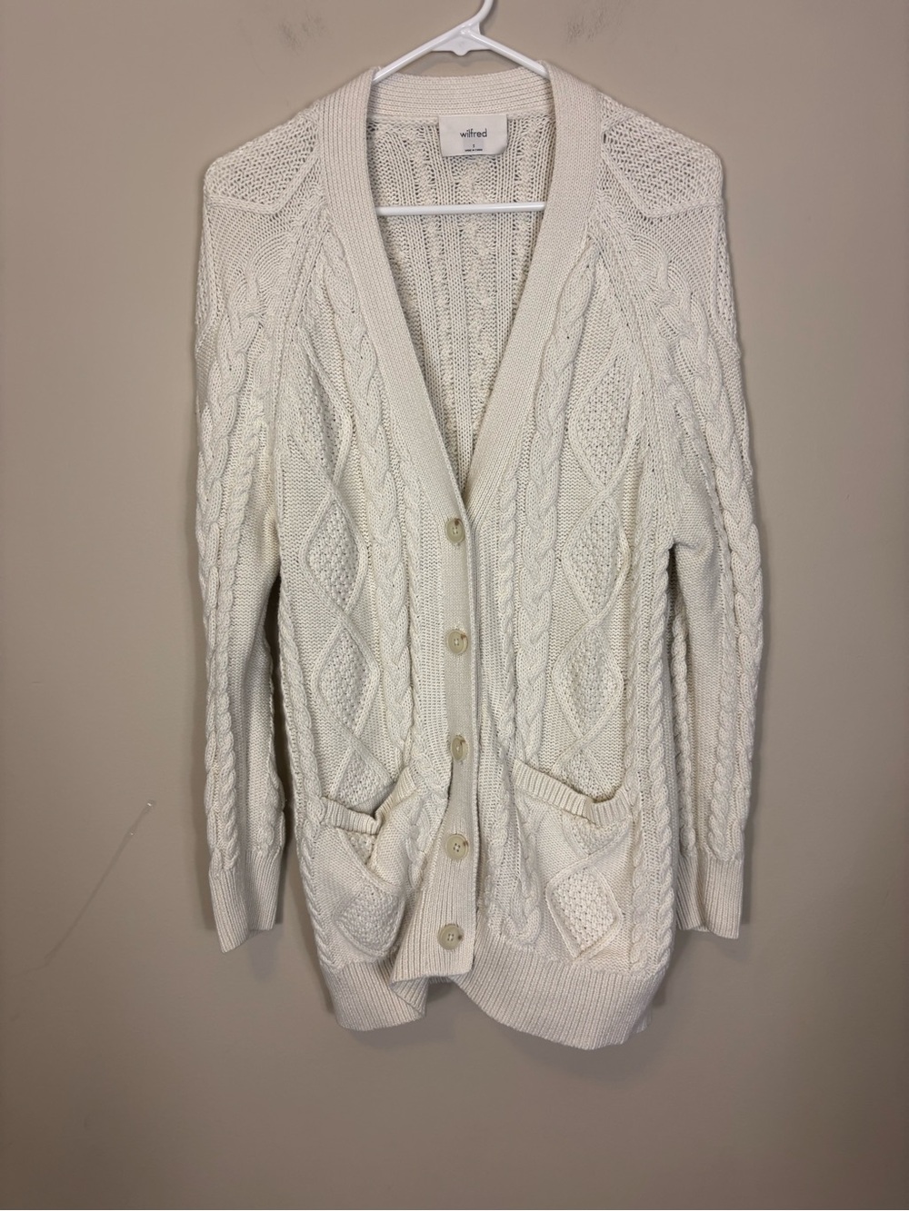 Aritzia Wilfred Ivory Cable-Knit Button Front Cardigan Sweater Women’s Small